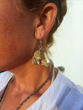 Statement Neutral Earrings with Green Glitter