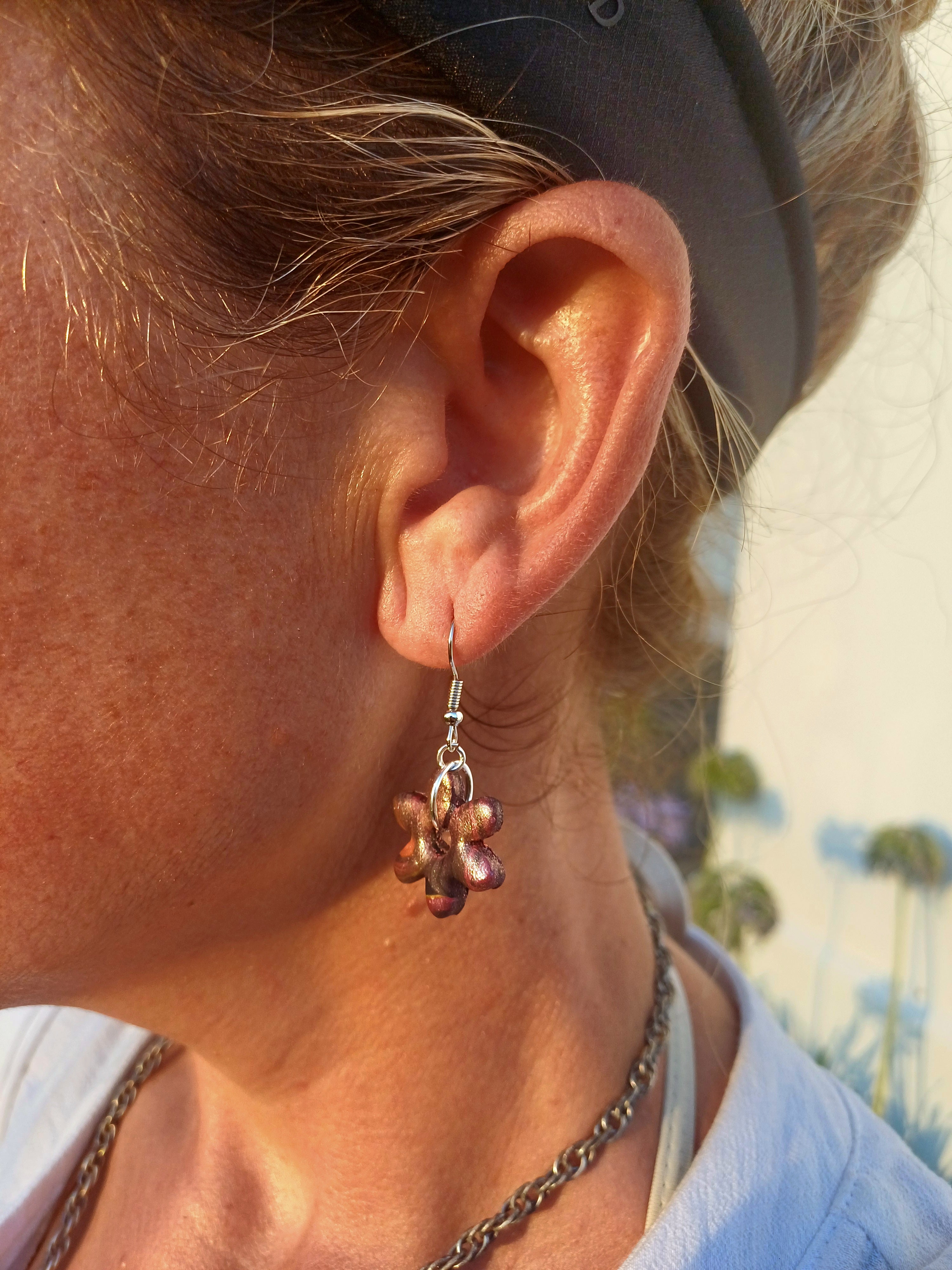 Iridescent Copper Flower Earrings