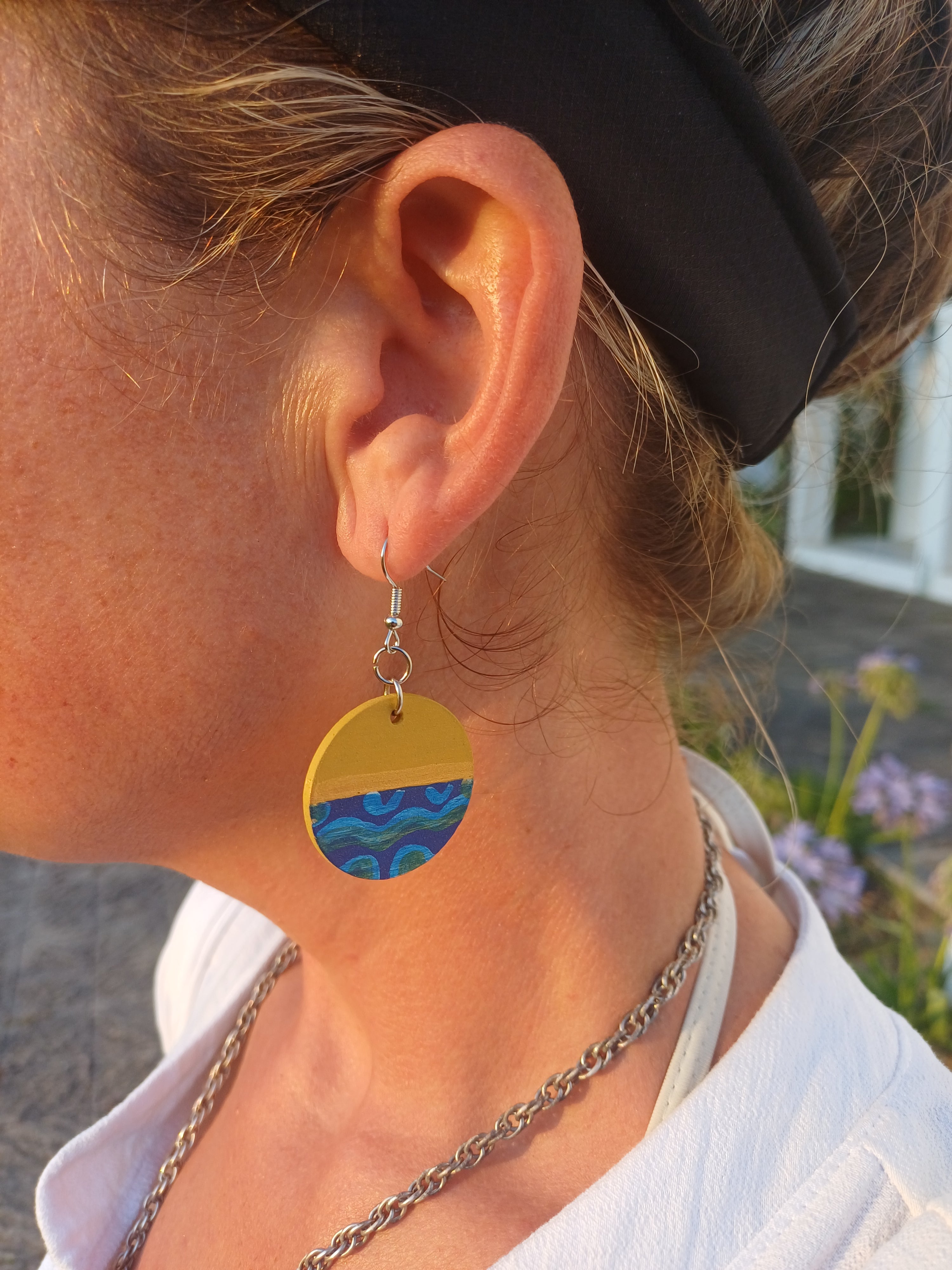 Yellow and Blue Round Earrings